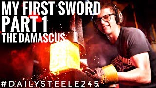 MAKING MY FIRST SWORD! Part 1: FORGING the Damascus Steel *MAXING OUT POWERHAMMER*