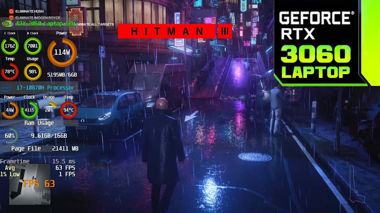 Hitman 3 (2022) | RTX 3060 Laptop 130W + i7-10870H | 4K, 1440P, & 1080P | RTX & DLSS Test
