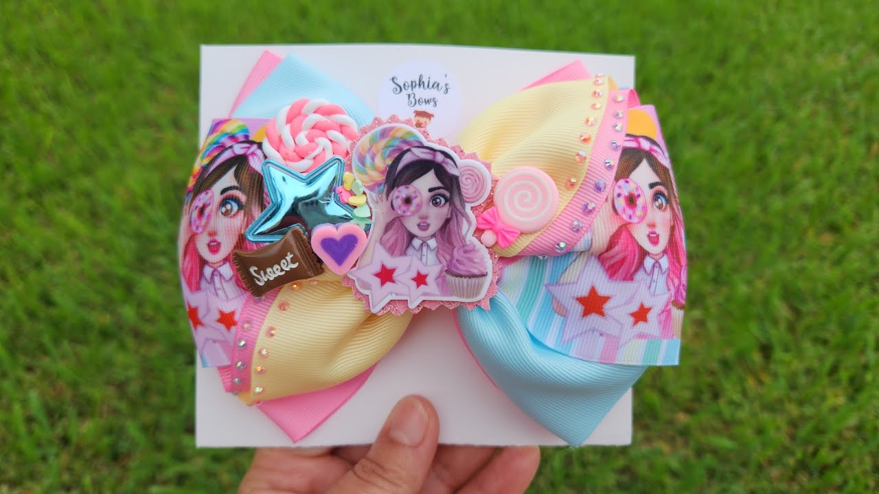 Como hacer moños para niñas/Moño de olanes con liston de 7.5cm/Lazos para el cabello/Moño/Hairbow 3