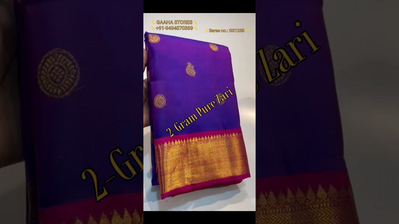 ✨2-Gram Pure Zari ✨ Kanchipuram Handloom Butta Silk 💜 