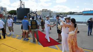 USS Vermont (SSN 792) Welcome Home Sailors by the Navy League & Troop Hula Pearl Harbor 27 Jul 23