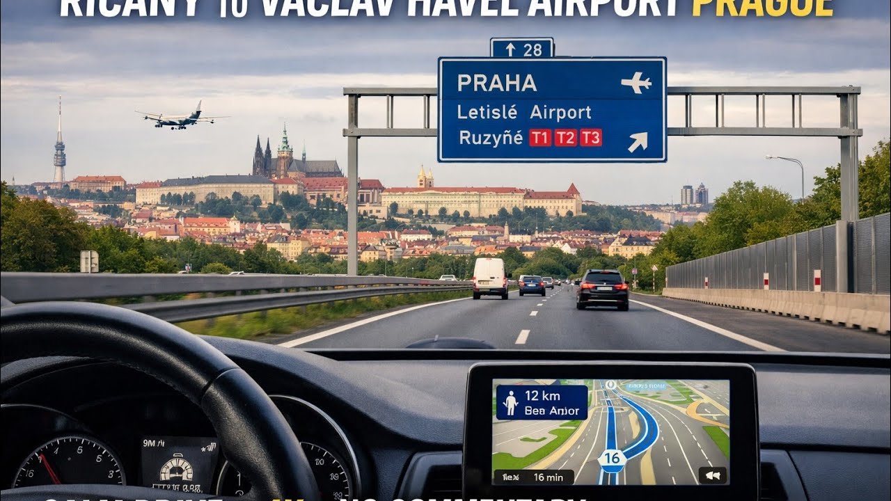 🚗 Říčany → Prague Václav Havel Airport | Calm Drive | 4K | No Commentary