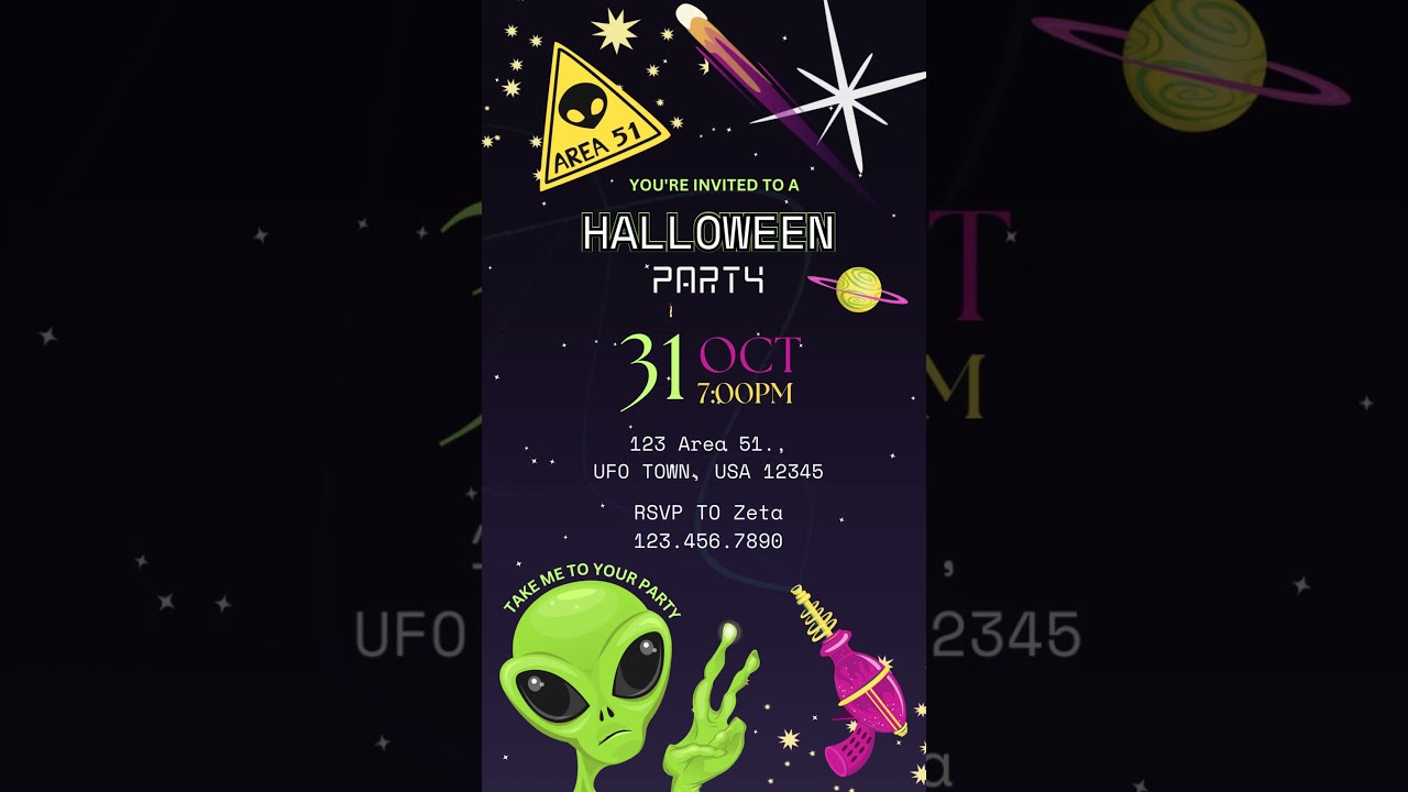 Alien Area 51 Halloween Party UFO Halloween Animated Birthday Invitation Template