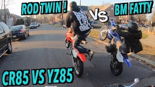 BM FATTY VS ROD TWIN WHEELIE BATTLE ! (CR85 vs YZ85) | BRAAP VLOGS