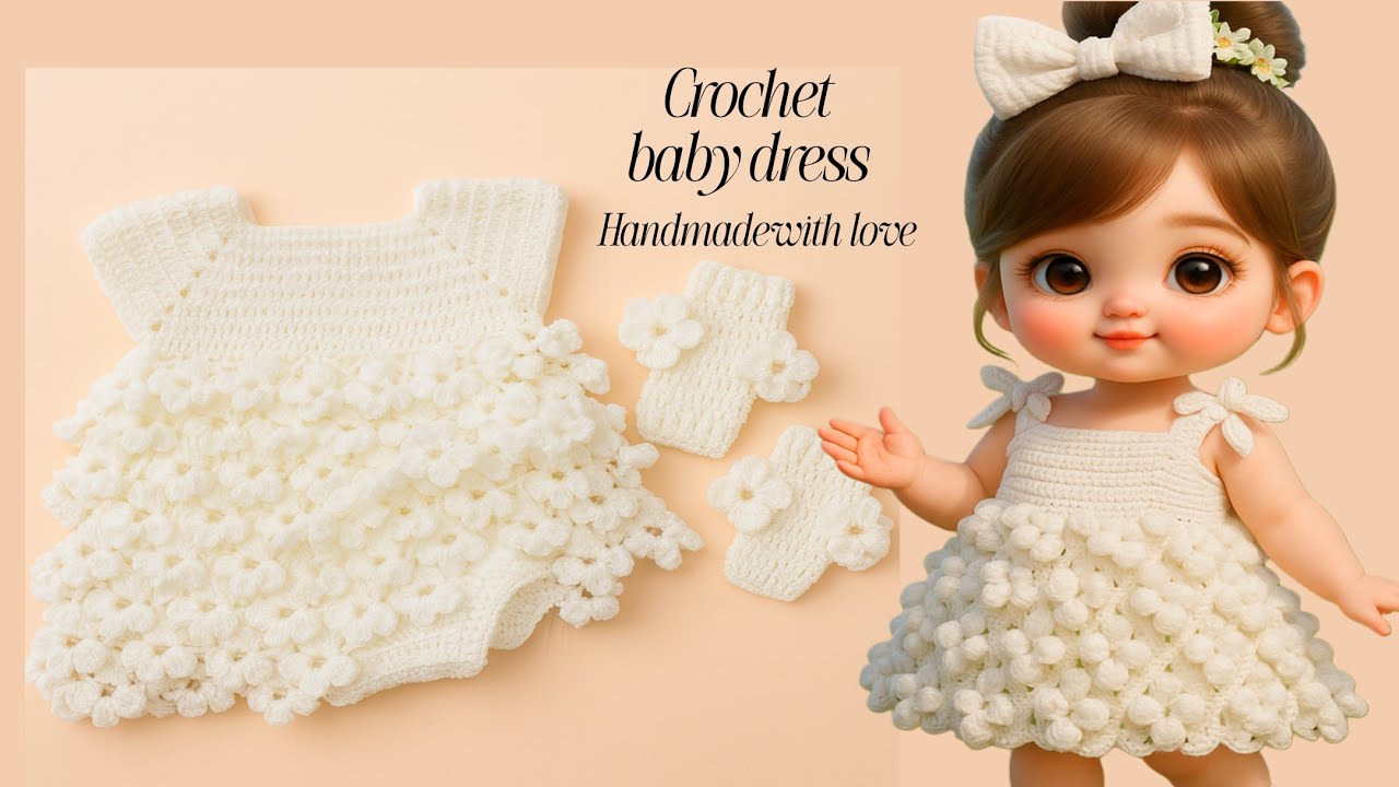 كروشيه فستان وافرول بيبي بنات بنمط الورد. #crochet  very beautiful baby dress overalls#crochet