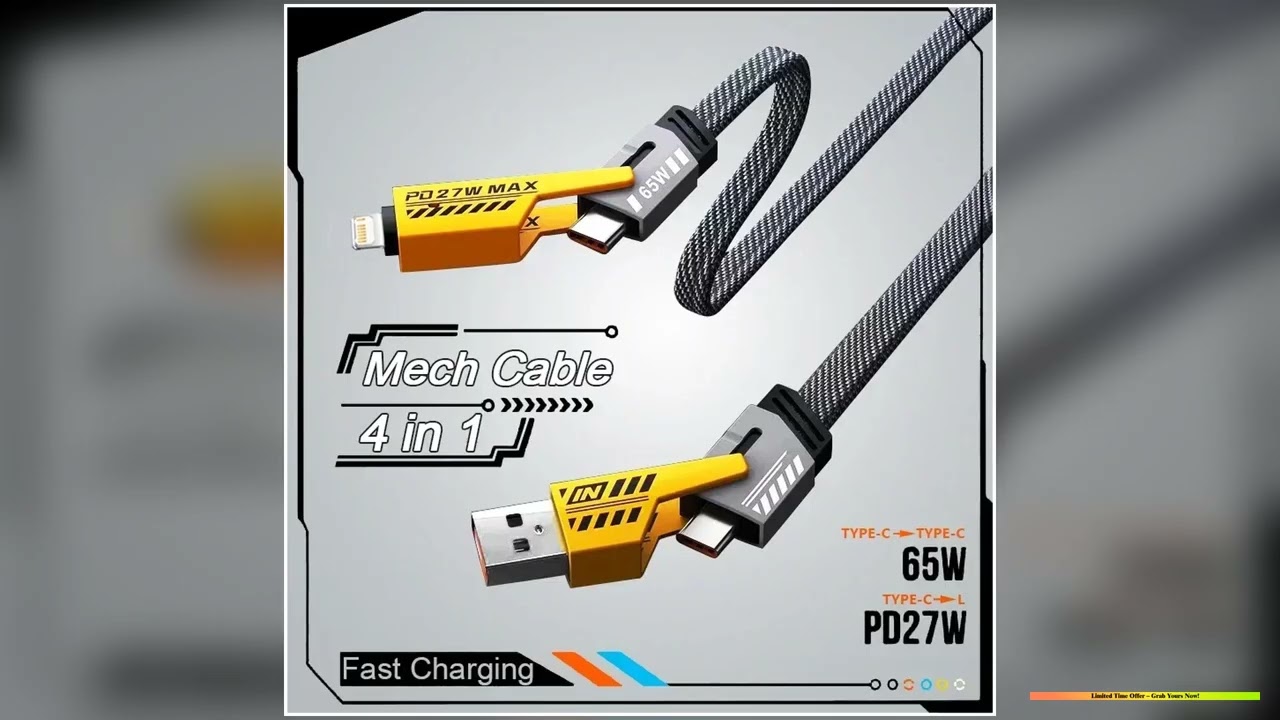 4 in 1 Mecha Fast Charging Data Cable Cord PD 27W For iPhone 15 Samsung Xiaomi 65W USB Type C