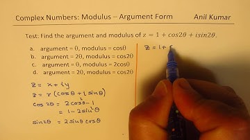 Find argument and modulus of z=1+cos2θ+isin2θ Complex Number