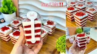 DIKIRA CAKE MAHAL KARENA ENAK BANGET PADAHAL CUMA MODAL 2 TELUR‼️RED VELVET CAKE IN JAR UNTUK JUALAN