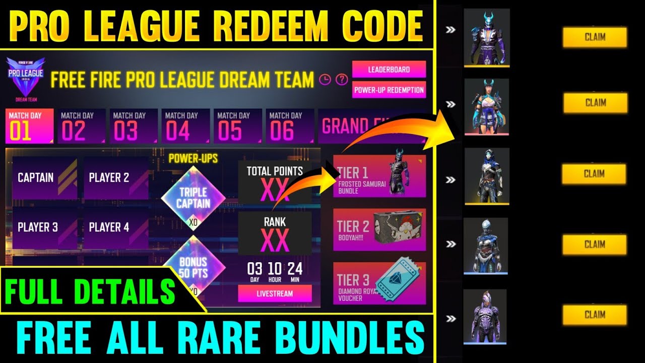FREE FIRE PRO LEAGUE DREAM TEAM EVENT FULL DETAILS | FFPL DREAM TEAM CHALLENGE | POWER-UP REDEMPTION