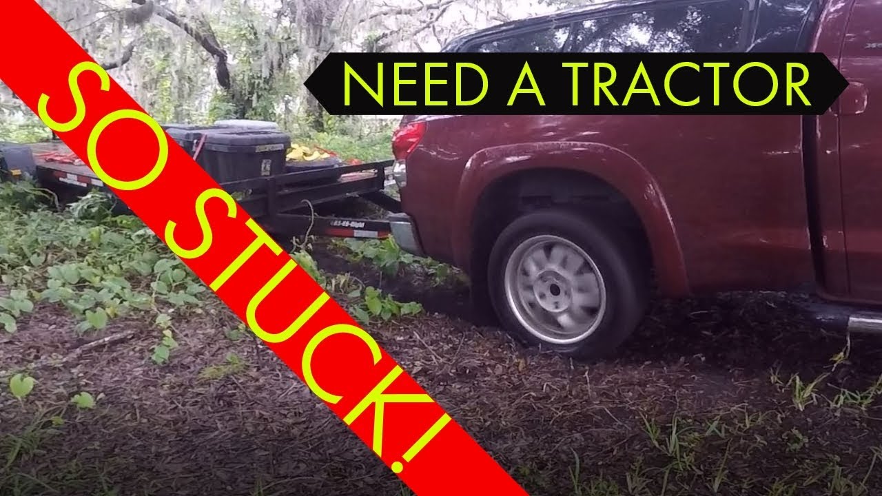 Toyota Tundra Mudding Off road with trailer gets stuck - YouTube