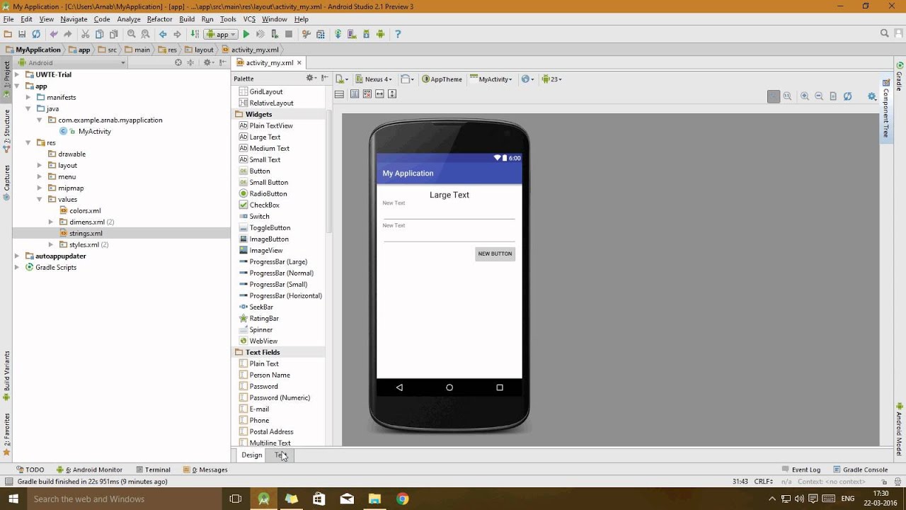 Designing Layout & defining and using String resources in layout xml ...