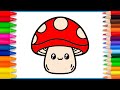 Drawing and coloring a cute mushroom drawing for kids