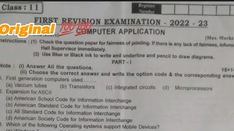 |11th Computer Application First Revision Exam Original  Question paper answer key 2023 |