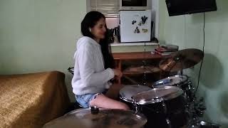A 4-bar 8th-note ride double backbeat pattern 