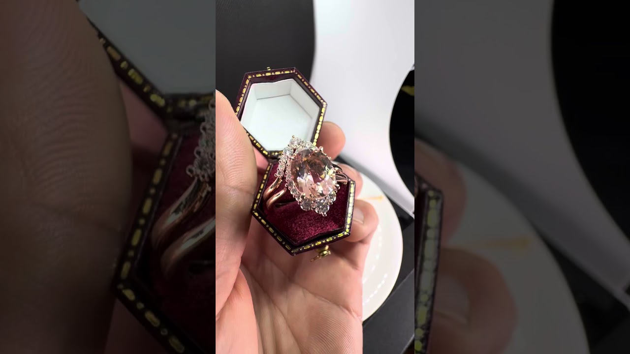 Oval Morganite Halo Engagement Ring.