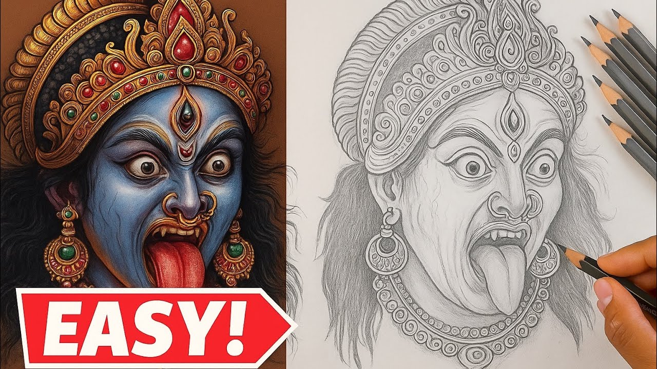 REALISTIC Maa Kali Drawing | Full Step-by-Step Pencil Sketch Tutorial (Beginner Friendly)