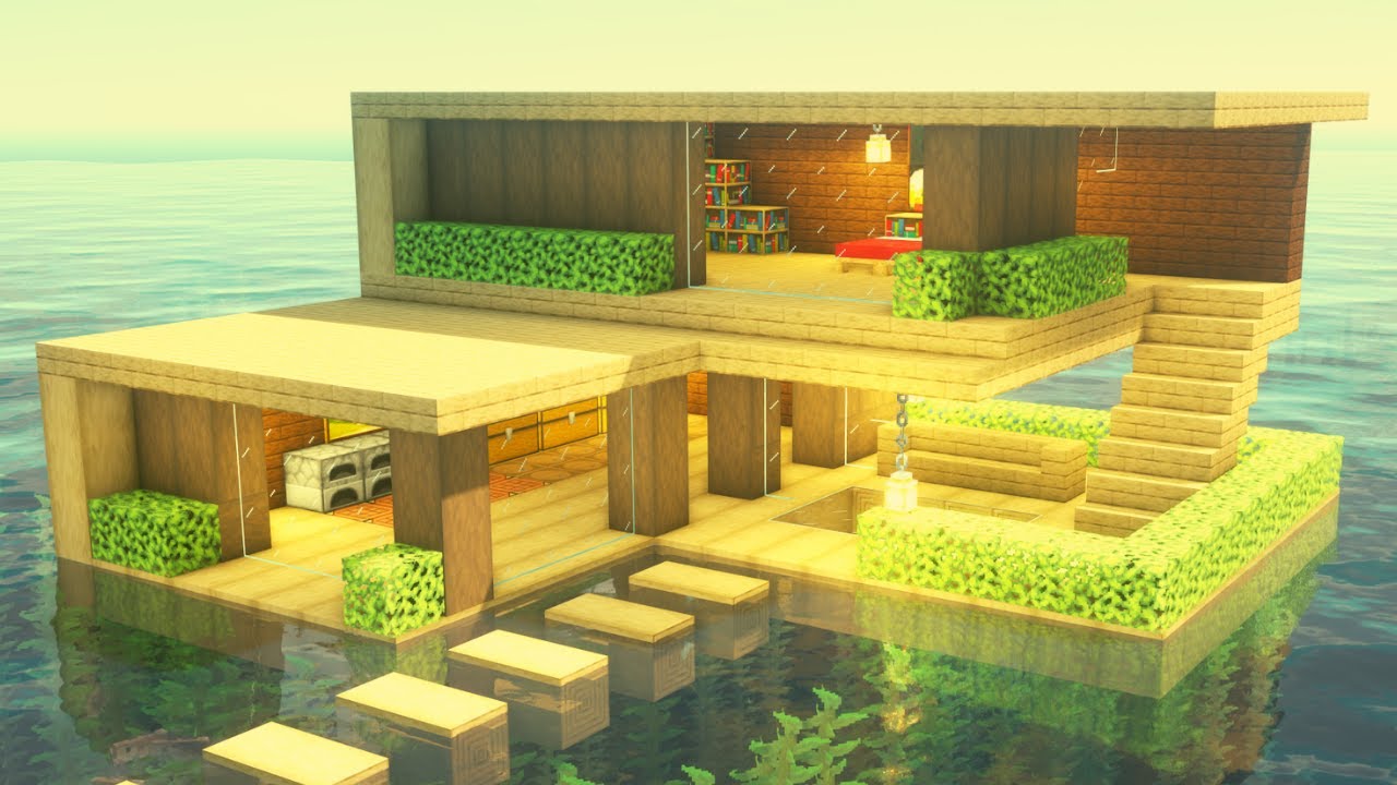 Minecraft Tutorial How To Make A Modern Water House Youtube Minecraft