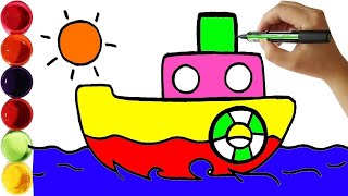 Drawing Ships, Teaching Boat Shape and Color | Kid Coloring TV