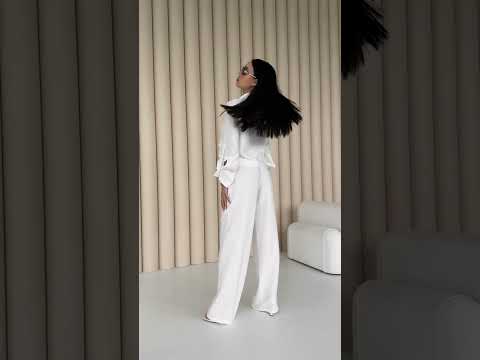 Костюм - двійка жіночий брючний лляний, оверсайз, сорочка, брюки, Бiлий, XS, видео 3