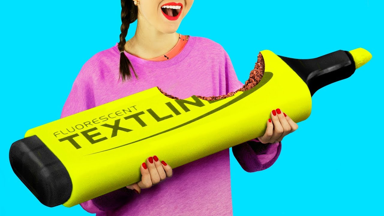 9 MATERIAIS ESCOLARES COMESTÍVEIS GIGANTE vs MINIATURA / DE LEVAR COMIDA PARA A AULA diya tailors