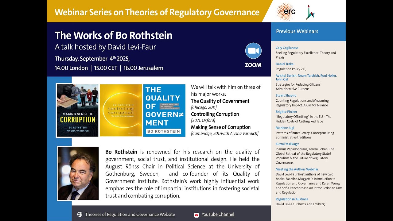 The Works of Bo Rothstein,   A talk hosted by David Levi-Faur