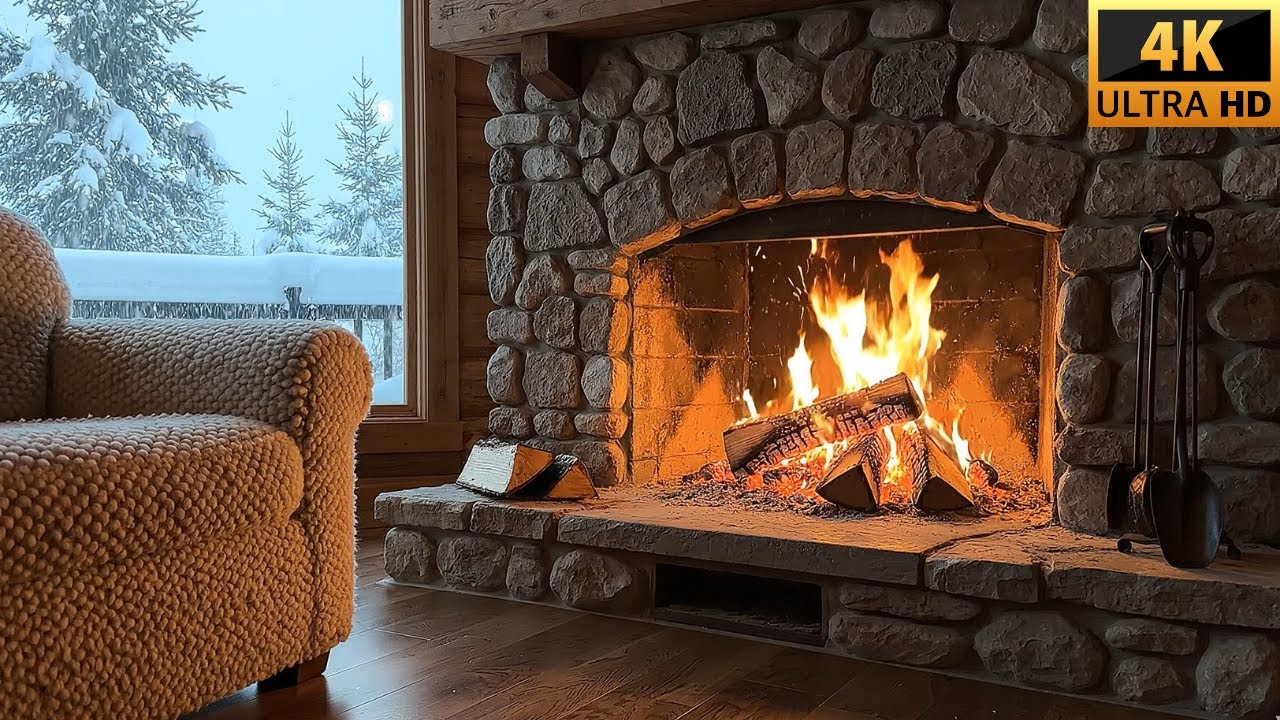 🔥 LIVE Fireplace 4K Ultra HD – Cozy Winter Cabin & Relaxing Fire Sounds