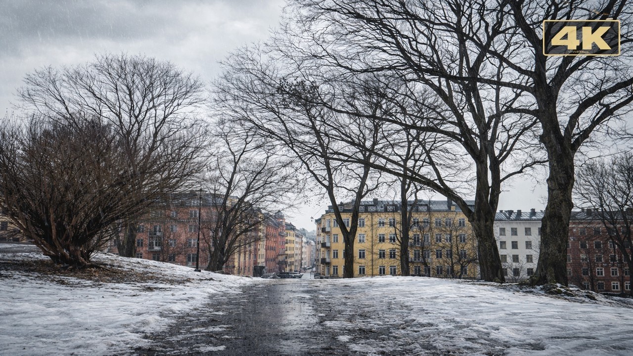 Silent Walk in Stockholm 🇸🇪 | City & Park in Light Rain | 4K Ambience