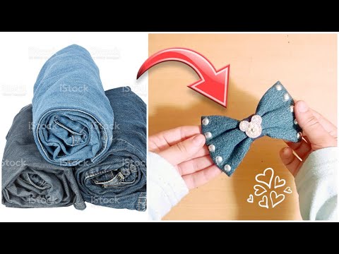 طريقة رائعة لعمل إكسسوارة للشعر من بقايا الجينز إعادة تدوير الجينز 