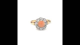 Edwardian 18ct Yellow gold Pink Coral &amp; Diamond Cluster Ring