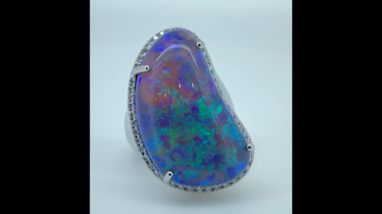 Opal Diamond Factory | Solid Lightning Ridge Solid Black Opal and Diamond Ring