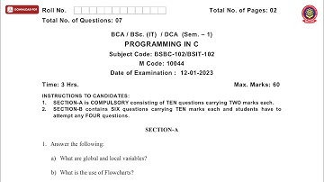 BCA BSC DCA 1ST SEM PROGRAMMING IN C JAN 2023 | PTU