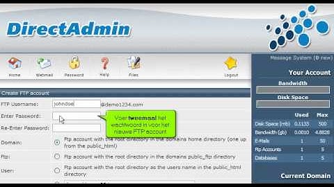 FTP account aanmaken in DirectAdmin