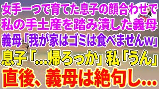【スカッとする話】女手一つで育てた息子の顔合わせで私の手土産を踏みつぶした義母「我が家はゴミは食べれませんw」息子「…帰ろっか」私「うん」直後、義母は絶句し…【スカッと】【朗読】【修羅場】