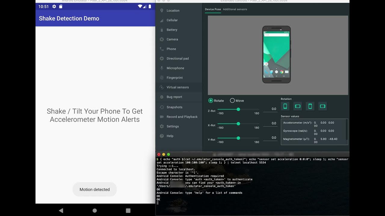 Shake android emulator from command line youtube