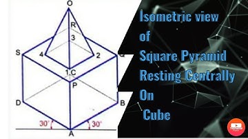 Isometric View of a Square Pyramid resting centrally on Cube