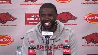 Arkansas WRs coach Larry Smith meets with the media following Day 5 of Training Camp