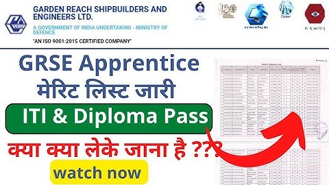 GRSE Apprentice Merit list Download | watch now full video - Pankaj Kumar ITI