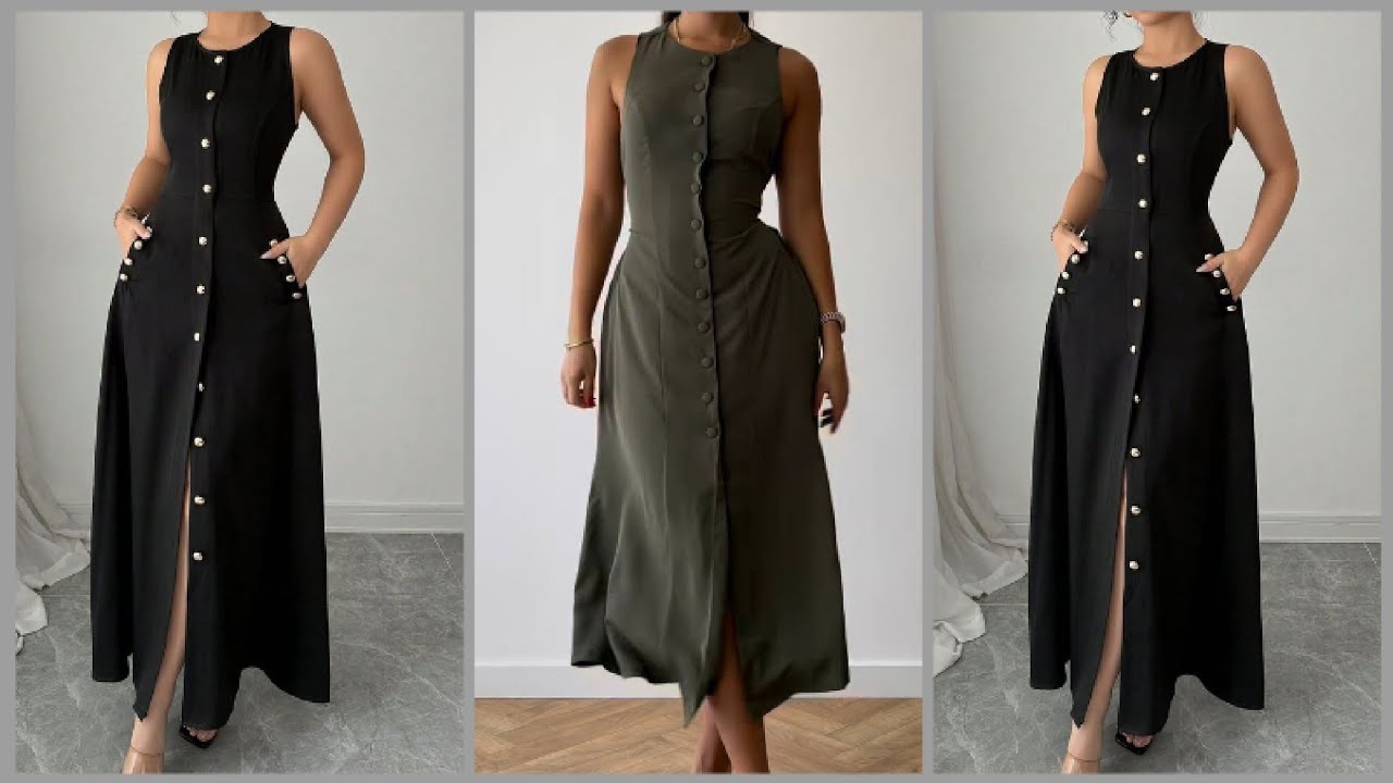 Как сшить платье А-силуэта без рукавов на пуговицах с зауженной талией