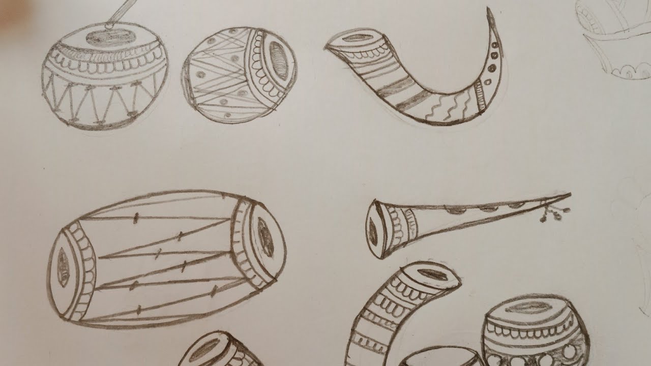 How to draw musical instrument dhol nagada shehnai. class8 YouTube