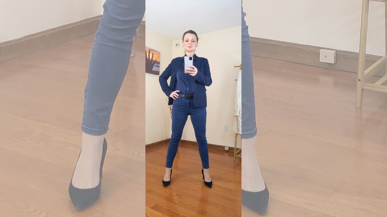 Monochrome Casual Denim Jeans with Silk Blouse - Stylish and Comfy 