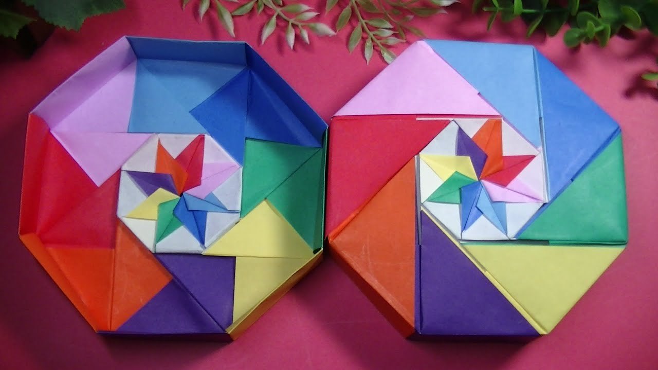 折り紙で箱・おすすめ丈夫な8角形のフタと反転した箱・計16枚・Origami gift box・Mr coin origami channel１５