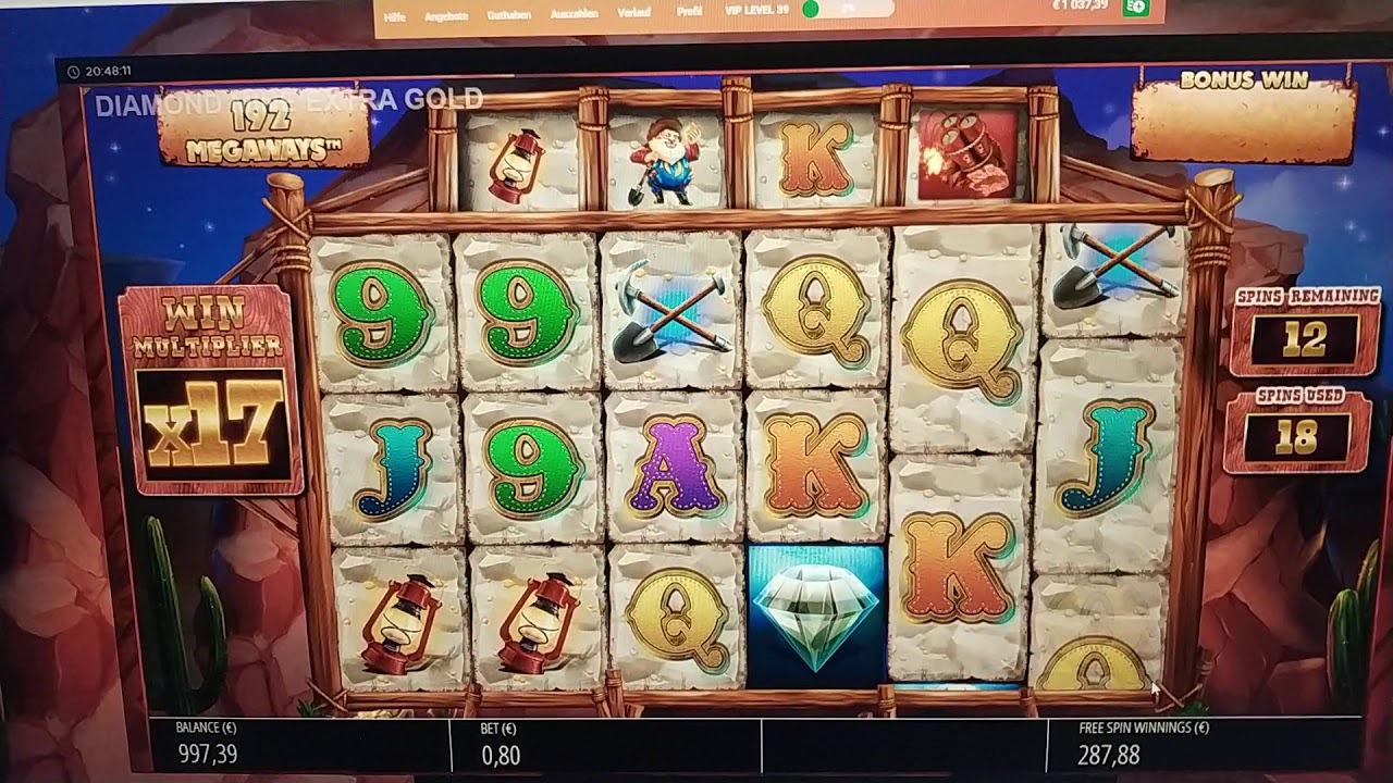 Max Spins on Diamond Mine Extra Gold! Huge win!!!