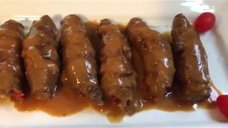 رول اللحم محشي بالخضار مع صوص الديمي جلاس بجد تحفففهلازم تجربوه stuffed steak rolls