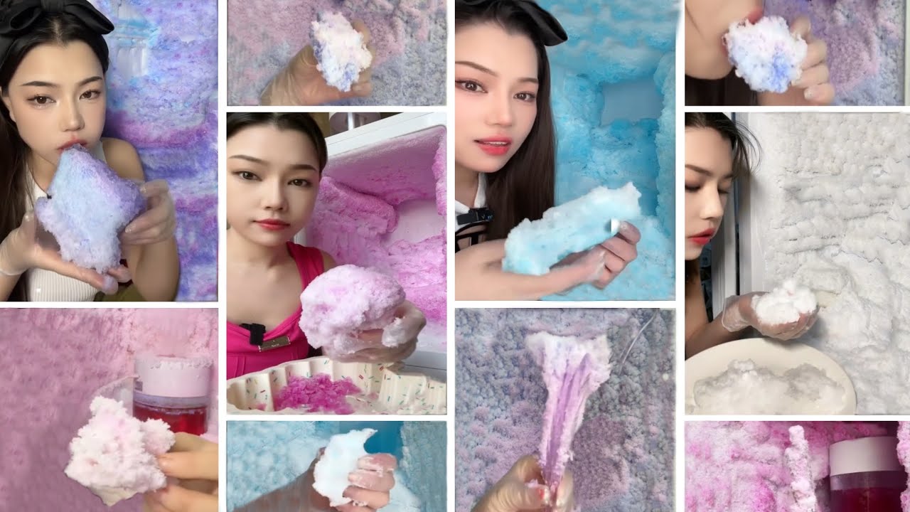 SUN GIRL'S FREEZER FROST EATING ASMR COMPILATION (CRUNCHY SOFT ICE SOUNDS)