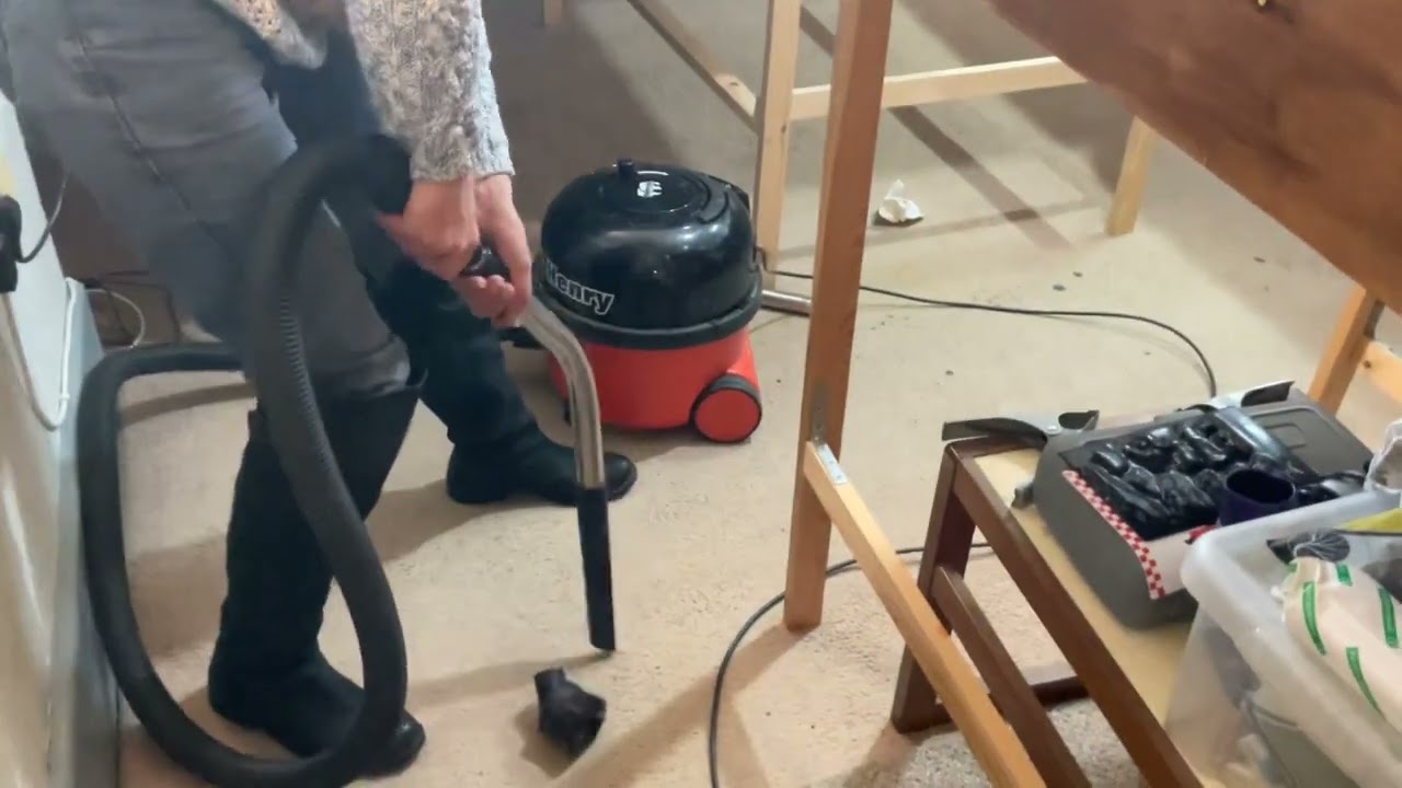 Vacuuming under the train set tables, brush, part 3