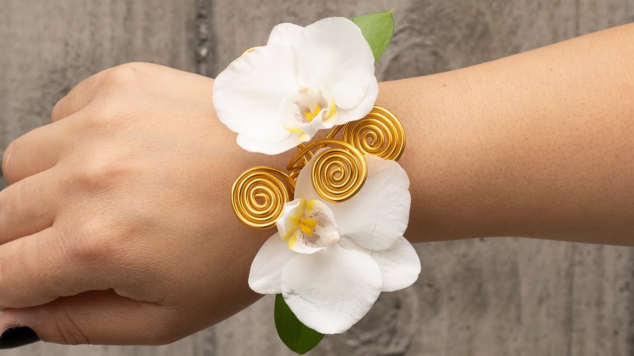 Contemporary Floral Wrist Cuff with Orchids