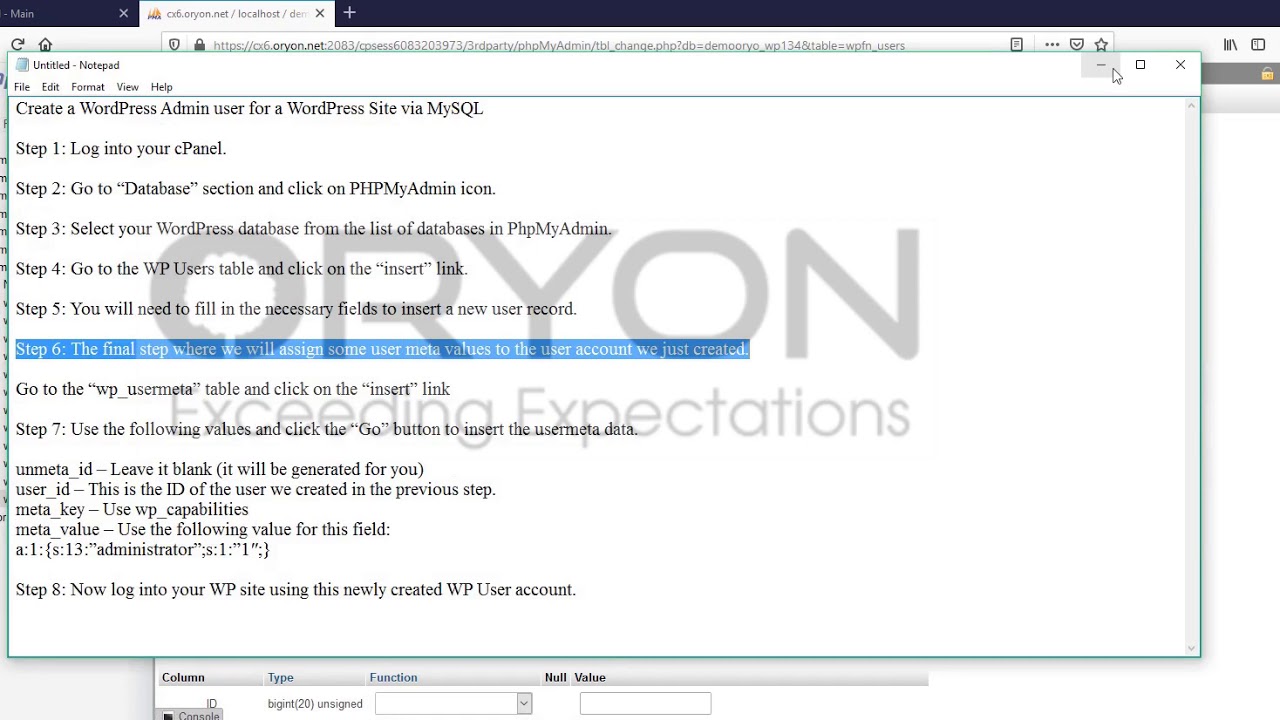 Create a WordPress Admin user for a WordPress Site via MySQL - YouTube