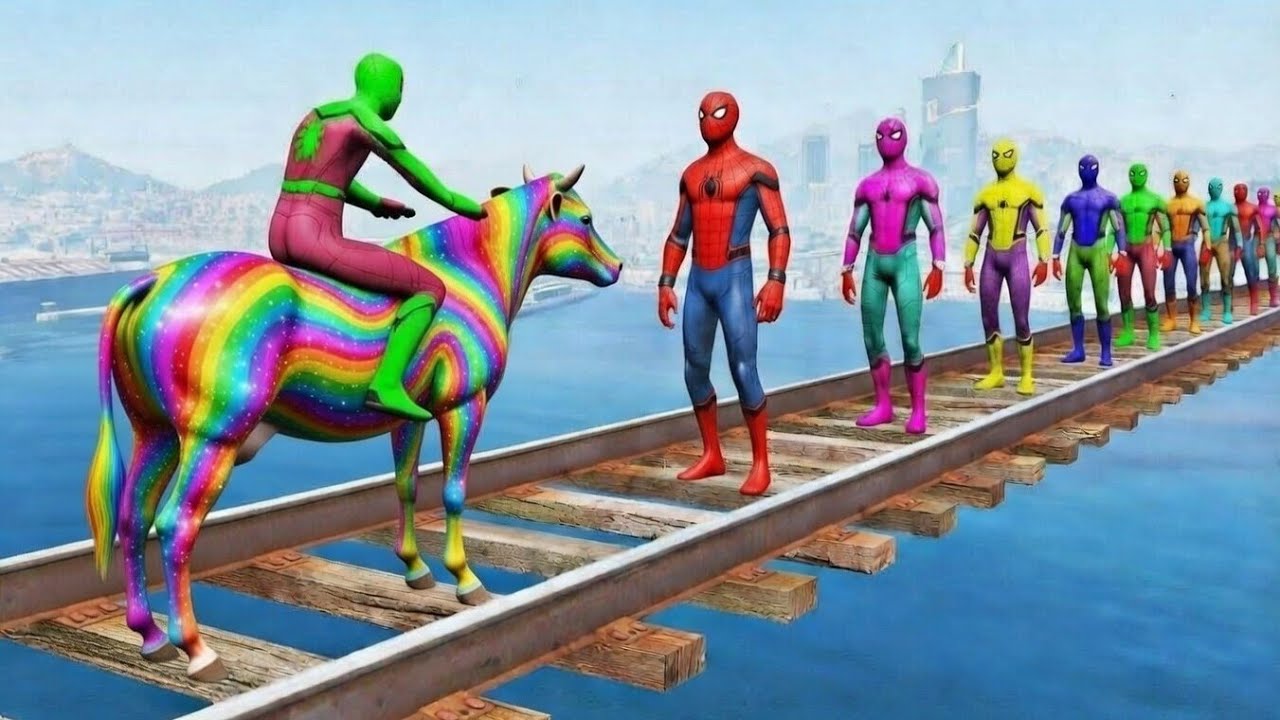 Long Slide Game With Cow Elephant Gorilla Hippopotamus Tiger - 3d Animal Game - Funny 3d Animals