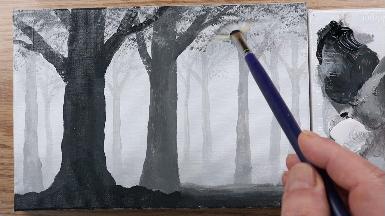 Daily Challenge 6 / Acrylic / How to Paint a Fog forest in Acrylics