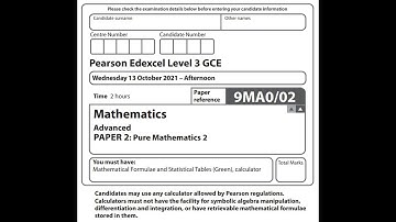 Pearson Edexcel Pure maths paper 2 2021 A level